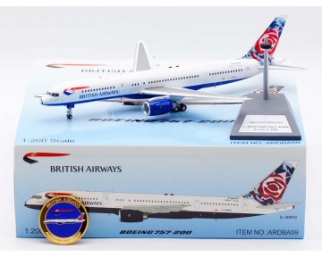 British Airways B757-200 Chelsea Rose w/stand and coin G-BMRD 1:200 Scale Inflight ARDBA59