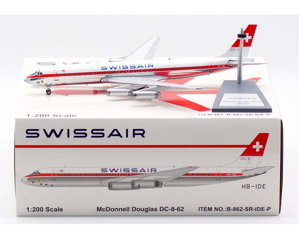 Swissair DC-8-62 w/stand HB-IDE 1:200 Scale B Models B-862-SR-IDE-P