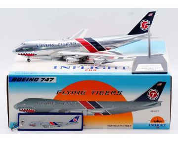 Flying Tigers B747-123F polished, w/stand/key tag N800FT 1:200 Scale Inflight IF741FTSM-P