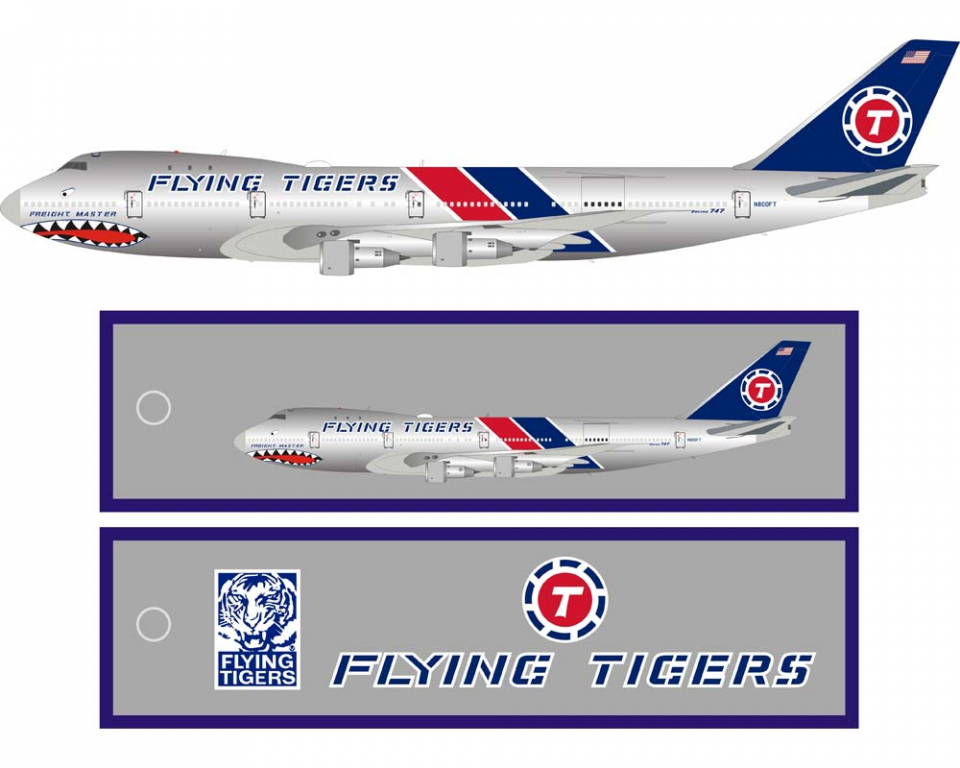 Flying Tigers B747-123F polished, w/stand/key tag N800FT 1:200 Scale  Inflight IF741FTSM-P