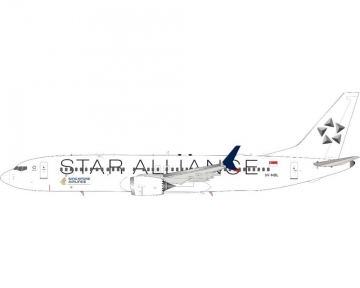 Singapore Airlines Star Alliance, w/stand B737 MAX8 9V-MBL 1:200 Scale JFox JF-737-8M-002