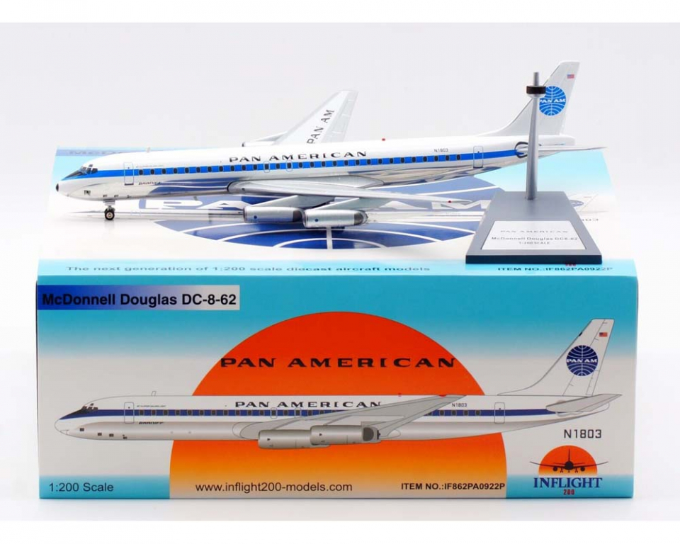Pan Am DC-8-62 w/stand N1803 1:200 Scale Inflight IF862PA0922P