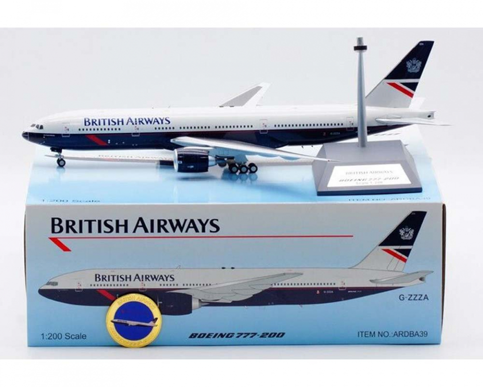 British Airways B777-200 w/stand and coin G-ZZZA 1:200 Scale Inflight  ARDBA39