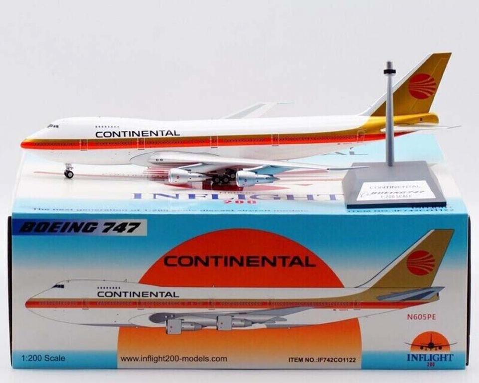 Continental Airlines B747-200 w/stand N605PE 1:200 Scale Inflight  IF742CO1122