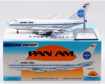 Pan Am B747SP "Clipper Lindbergh" Polished, w/Stand N536PA 1:200 Scale Inflight IF74SPPA1222P