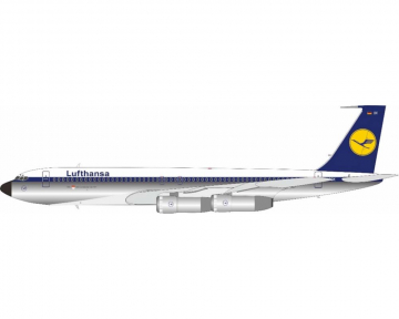 Lufthansa B707 Polished, w/stand D-ABOX 1:200 Scale JFox JF-707-3-005P