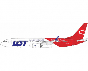 LOT Polish B737 MAX8 Polskie Linie Lotnicze, w/stand SP-LVG 1:200 Scale Inflight IF738MLO1024