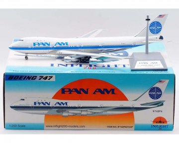 Pan Am B747-100 polished, w/stand N748PA 1:200 Scale Inflight IF742PA0124P