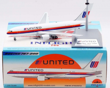 United Airlines B767-200 Saul Bass, w/stand N611UA 1:200 Scale Inflight IF762UA0123